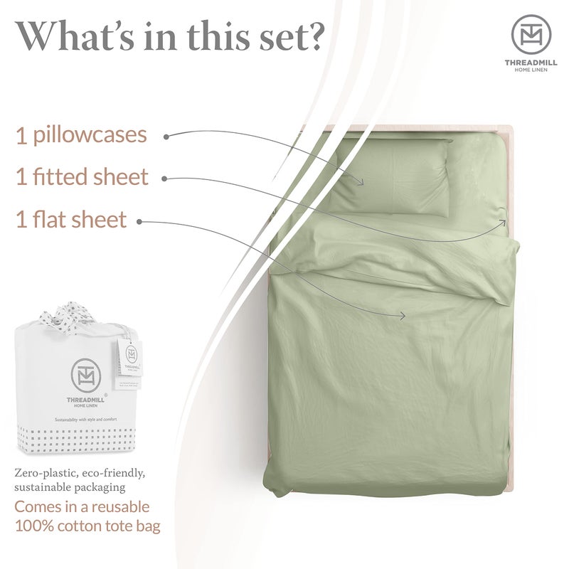 Threadmill - 5 Star Hotel Twin Sheet Set 100% Cotton Sheets  500 Thread Count  Deep Pocket  Snug Fit  Soft & Crisp Best Bedding Sheets Set 3 Piece Set (Twin  Sage Green) - Image 3