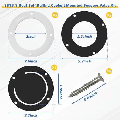 ulapithi 38763 Boat SelfBailing Cockpit Mounted Scupper Valve Kit 278 inch Rubber Flapper Valve and Gasket Boat Scupper Flapper Self Bailing Valve Flush Mount Scupper Adapter with Retainer Ring and Screws - Image 3