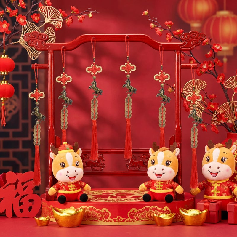TFTAFAN 2026 Chinese New Year Horse Charms Lucky Horse Charms with Feng Shui Coins Red Hanging Tassels Ornaments Chinese Knot New Year Decorations for Home Wealth Success Good Luck (12) - Image 5