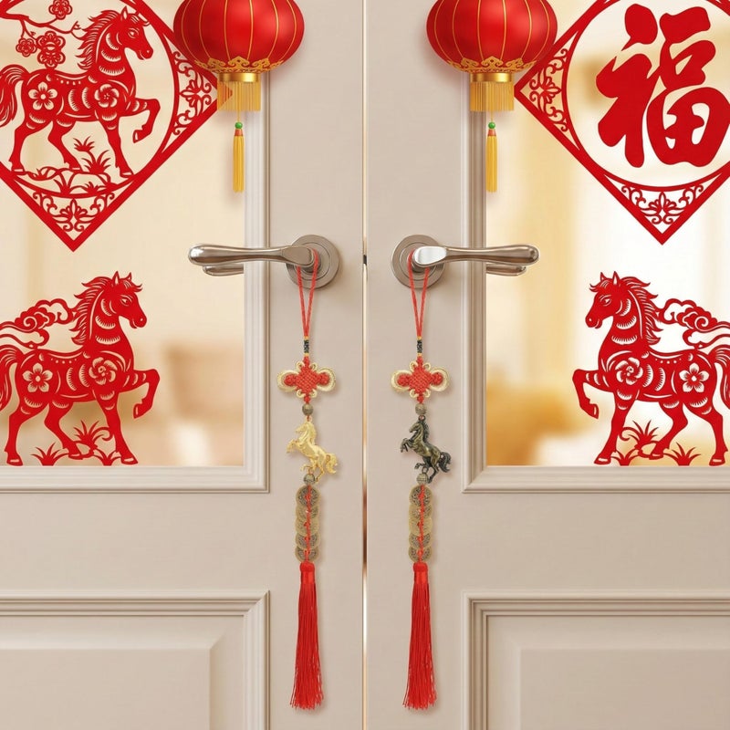 TFTAFAN 2026 Chinese New Year Horse Charms Lucky Horse Charms with Feng Shui Coins Red Hanging Tassels Ornaments Chinese Knot New Year Decorations for Home Wealth Success Good Luck (12) - Image 4