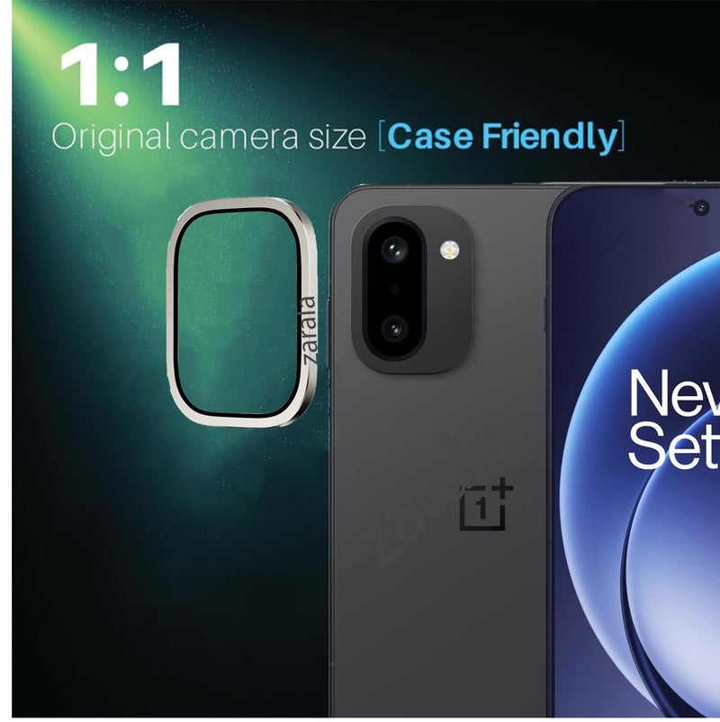 ZARALA Camera Lens Frame Glass Compatible with OnePlus 15R Tempered Glass Aluminum Alloy Frame Individual Camera Lens Protector Cover Silver - Image 2