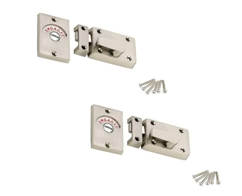 MHS Zinc Alloy Indicator Turn Latch Bolt Engaged and Vacant Privacy Indicator with Screws for Wash Room Office Toilet Trial Room Hotel Bed Room Door Pack of 2 Silver Matt - Image 1