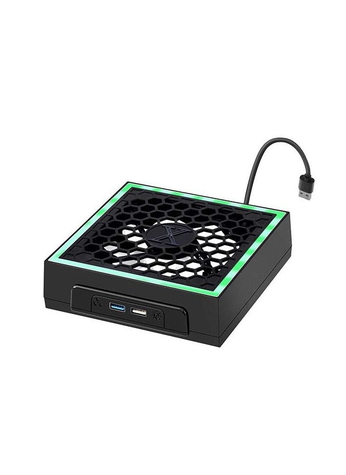 Cooling Fan Dustproof for Xbox Series X with RGB LED Light Strip, with Rubber Dust Plugs, 3-Speed Adjustable Top Fan, Cooler & Light Independent Touch Switch, Low Noise, Extra 2 USB Port