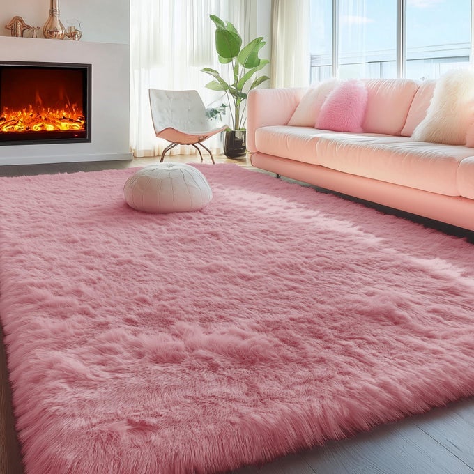 SHAGGY FLUFFY AREA RUGS CARPETS FOR GIRLS ROOM BABY NURSERY TEENS ROOMS 4X6 FEET PINK PLUSH FUZZY SHAG RUGS FOR KIDS BEDROOM HOME DECOR AESTHETIC CORAL FURRY RUG BLUSH