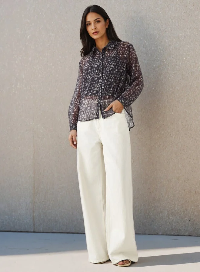 سبلاش فيڤ قميص فيسكوز بطبعة زهور بقصة عادية وياقة