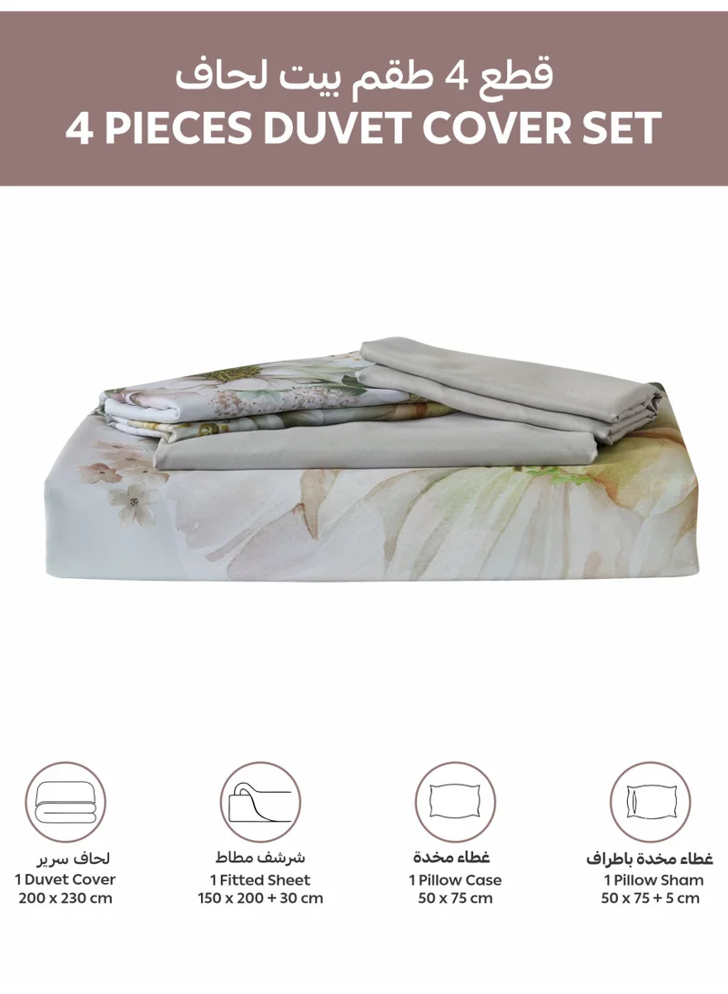 Donetella Digital Print Duvet cover Set,Queen Size 200x230 cm - 4-Pcs Bed Set, ,Emirate Collection, Microfiber - 1 Duvet Cover, 1 Fitted Sheet, 1 Pillow Shams, 1 Pillowcases (Filler Not Include)