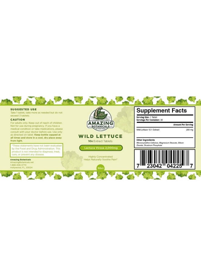 Amazing Botanicals Wild Lettuce Extract Tablets 10X (30 Tablets) 2000Mg Each ; Lactuca Virosa ; Sleep Support ; Helps Naturally Soothe Pain  - Image 3