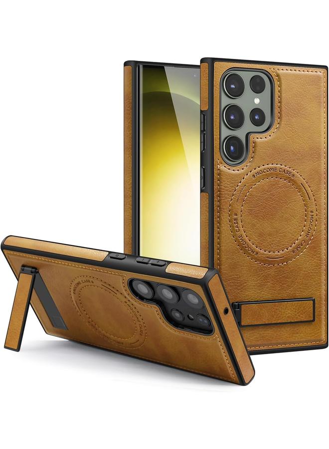 erorex Faux Leather Magnetic For Samsung Galaxy S24 Ultra Case，Compatible With Mag Safe Wireless Charging Adjustable Kickstand Shockproof And Wear Resistant Samsung Galaxy S24 Ultra Cover Brown  - Image 1