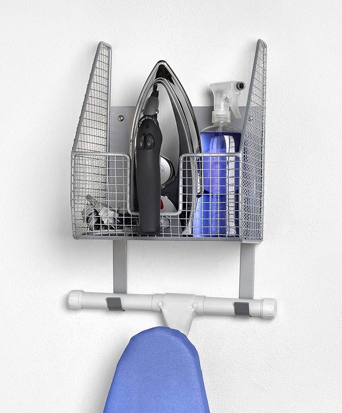 28471 IRONING BOARD HOLDER WITH IRON STORAGE BASKET