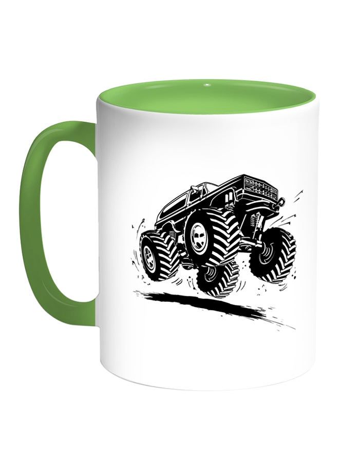 RKN Modified Car Printed Coffee Mug White/Green 11ounce - Image 1
