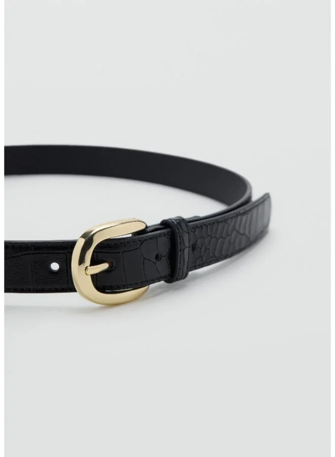 Mango 99-NEGRO Crocodile-effect belt with metal buckle for Women | Best Price UAE