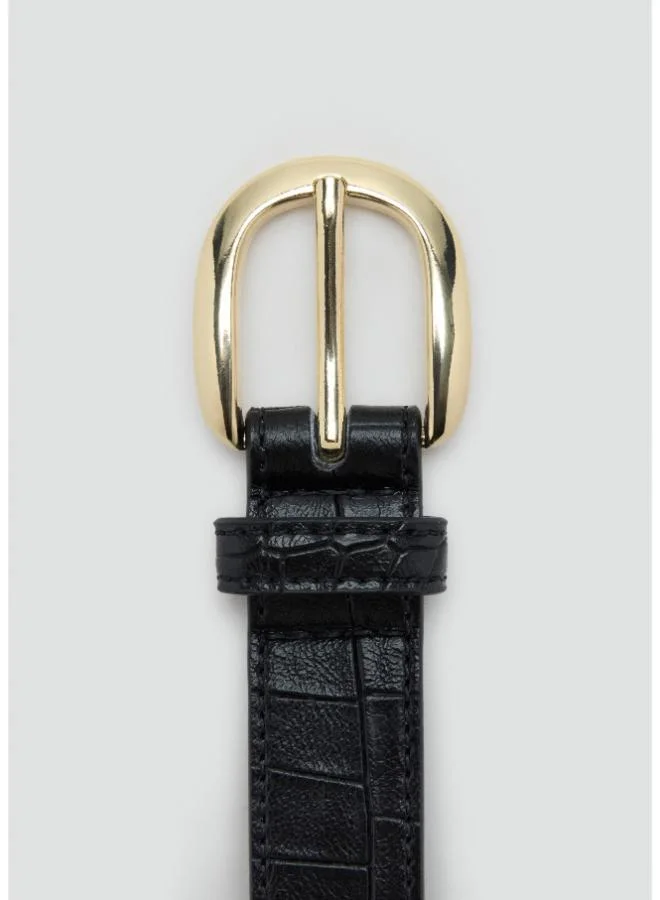 Mango 99-NEGRO Crocodile-effect belt with metal buckle for Women | Best Price UAE