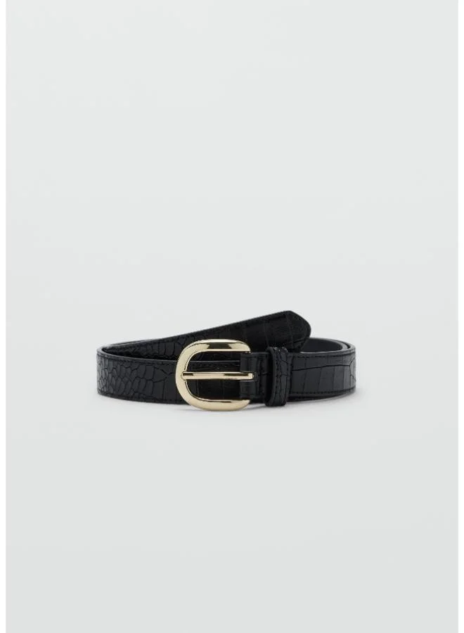 Crocodile-effect belt with metal buckle