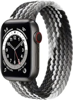 45/42/44/49 mm Solo Loop Fabric Braided Rubber Band For Apple Watch Series 8/1/2/3/4/5/6/7 (Medium, Grey & White)