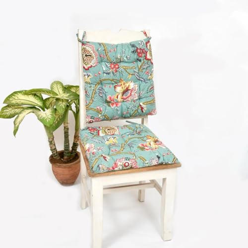 TIQH Cotton Printed Chair Pads/Chair Cushion/Back Support/Seat Cushion with Ties and Handmade Quilting (Set of 2) (Pattern 01) - Image 2