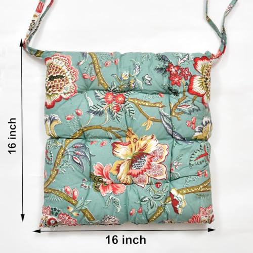 TIQH Cotton Printed Chair Pads/Chair Cushion/Back Support/Seat Cushion with Ties and Handmade Quilting (Set of 2) (Pattern 01) - Image 5