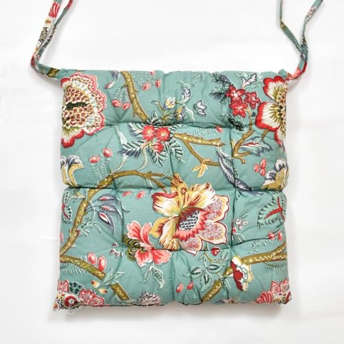 TIQH Cotton Printed Chair Pads/Chair Cushion/Back Support/Seat Cushion with Ties and Handmade Quilting (Set of 2) (Pattern 01) - Image 3