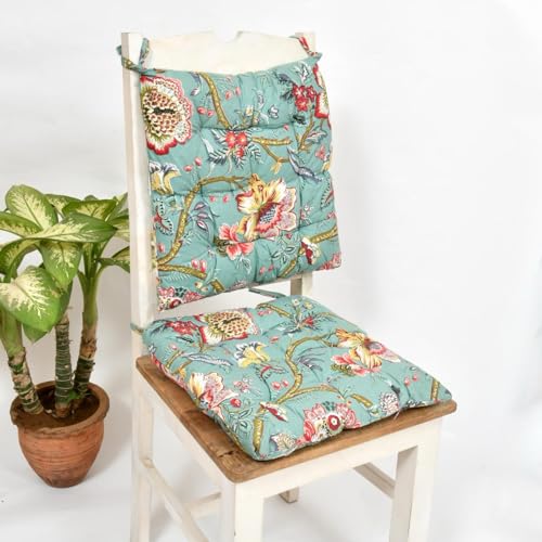 TIQH Cotton Printed Chair Pads/Chair Cushion/Back Support/Seat Cushion with Ties and Handmade Quilting (Set of 2) (Pattern 01) - Image 1
