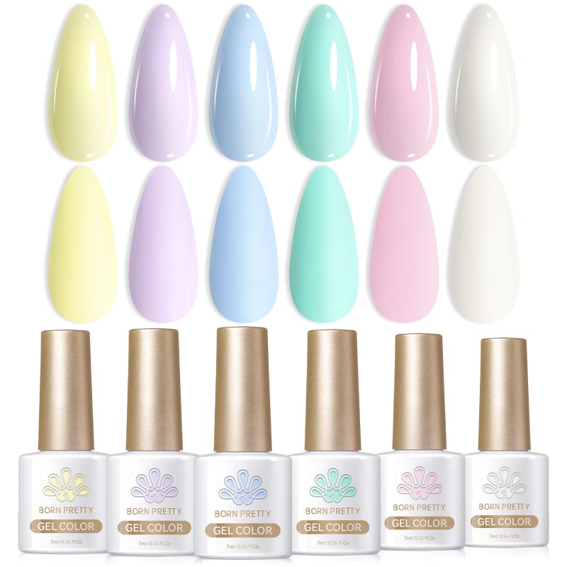 Born Pretty Pastel Gel Nail Polish Set Spring Summer Macaron Candy Sweet Color Gel Polish Easter Soft Pink Yellow Purple Blue Green Colors Collection 7ML 6PCS Nail Art Gift Box - Image 1