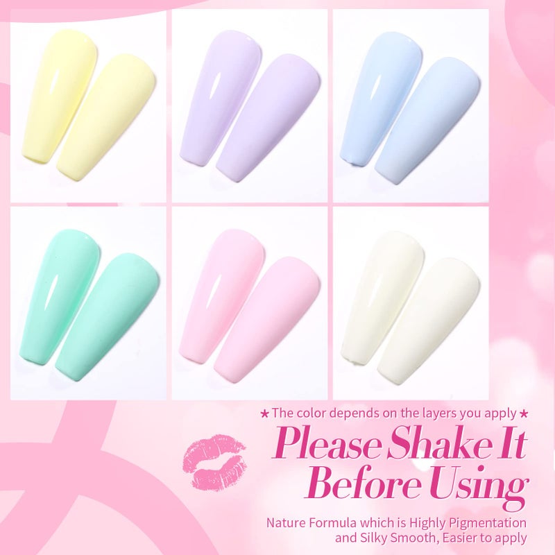 Born Pretty Pastel Gel Nail Polish Set Spring Summer Macaron Candy Sweet Color Gel Polish Easter Soft Pink Yellow Purple Blue Green Colors Collection 7ML 6PCS Nail Art Gift Box - Image 2