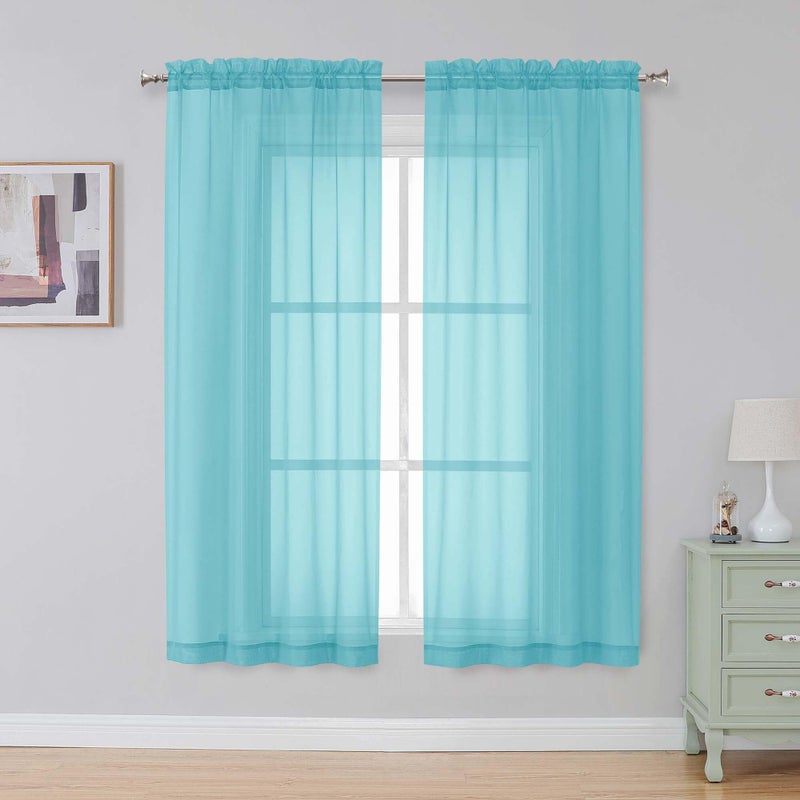 Simplebrand Aqua Sheer Curtains, 63" Length, 2 Panels Set - Light Filtering, Rod Pocket Window Curtains for Bedroom (Aqua, 59" W x 63" L) - Image 1