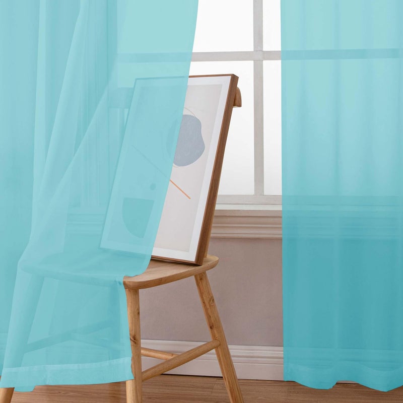 Simplebrand Aqua Sheer Curtains, 63" Length, 2 Panels Set - Light Filtering, Rod Pocket Window Curtains for Bedroom (Aqua, 59" W x 63" L) - Image 4