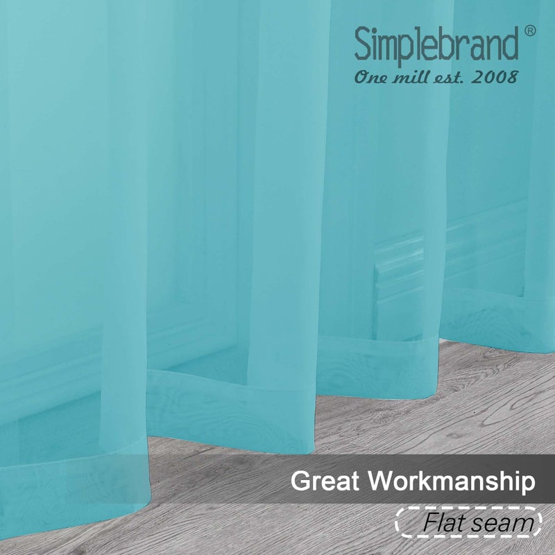 Simplebrand Aqua Sheer Curtains, 63" Length, 2 Panels Set - Light Filtering, Rod Pocket Window Curtains for Bedroom (Aqua, 59" W x 63" L) - Image 2