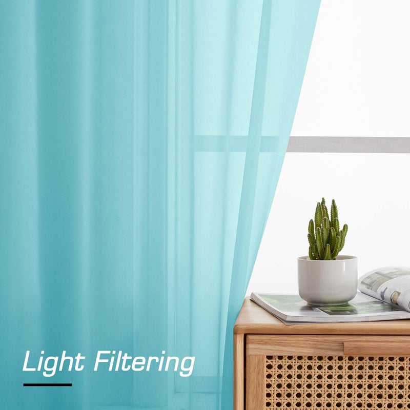 Simplebrand Aqua Sheer Curtains, 63" Length, 2 Panels Set - Light Filtering, Rod Pocket Window Curtains for Bedroom (Aqua, 59" W x 63" L) - Image 3
