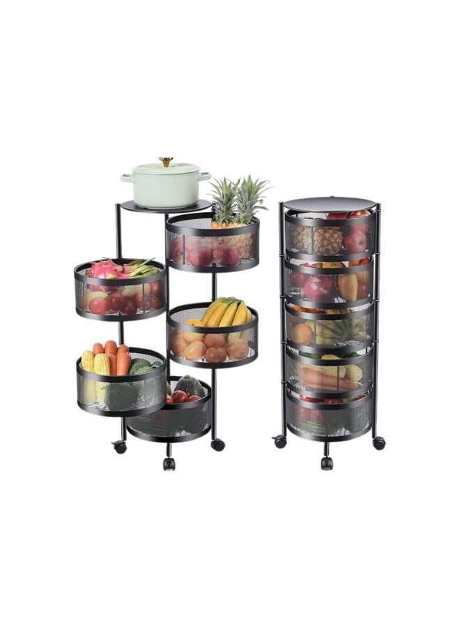 رف تخزين دوار بخمس طبقات، دائري، مصنوع من الفولاذ الكربوني، يدور 360 درجة، مزود بـ 4 بكرات عالمية، يُستخدم لتنظيم وتخزين الفواكه والخضروات والوجبات الخفيفة (Bc-5 tier-R) - Image 1