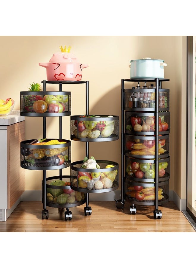 رف تخزين دوار بخمس طبقات، دائري، مصنوع من الفولاذ الكربوني، يدور 360 درجة، مزود بـ 4 بكرات عالمية، يُستخدم لتنظيم وتخزين الفواكه والخضروات والوجبات الخفيفة (Bc-5 tier-R) - Image 2