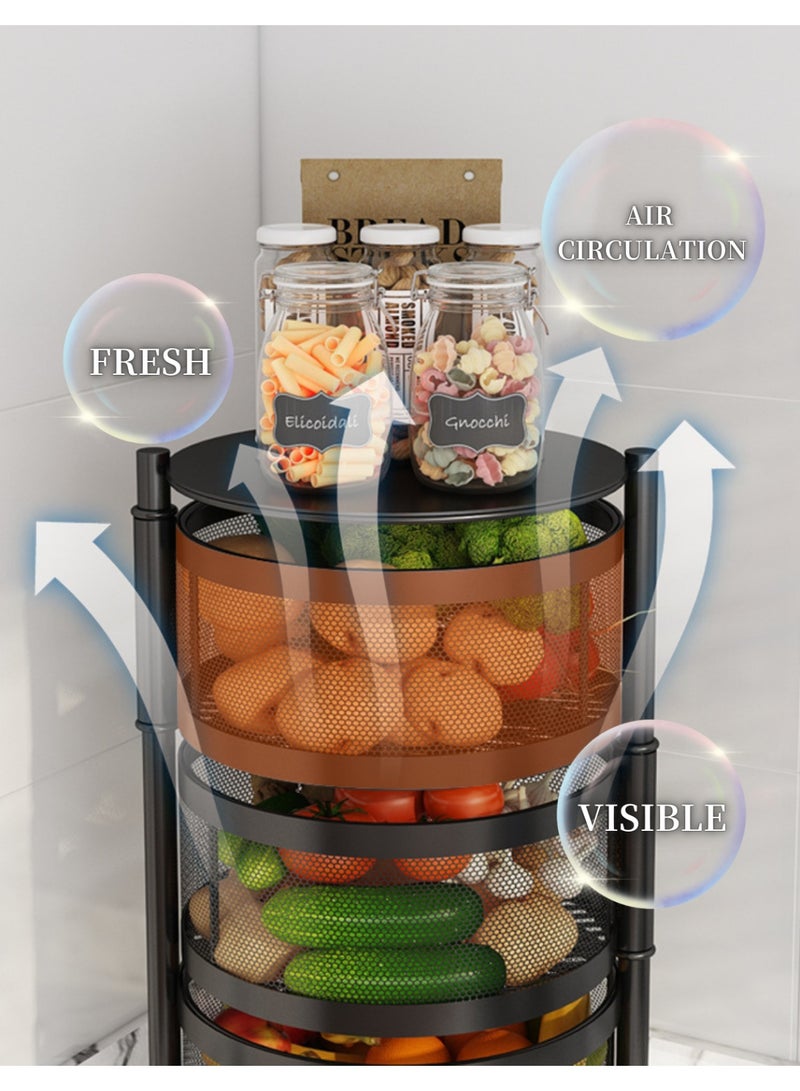 رف تخزين دوار بخمس طبقات، دائري، مصنوع من الفولاذ الكربوني، يدور 360 درجة، مزود بـ 4 بكرات عالمية، يُستخدم لتنظيم وتخزين الفواكه والخضروات والوجبات الخفيفة (Bc-5 tier-R) - Image 4