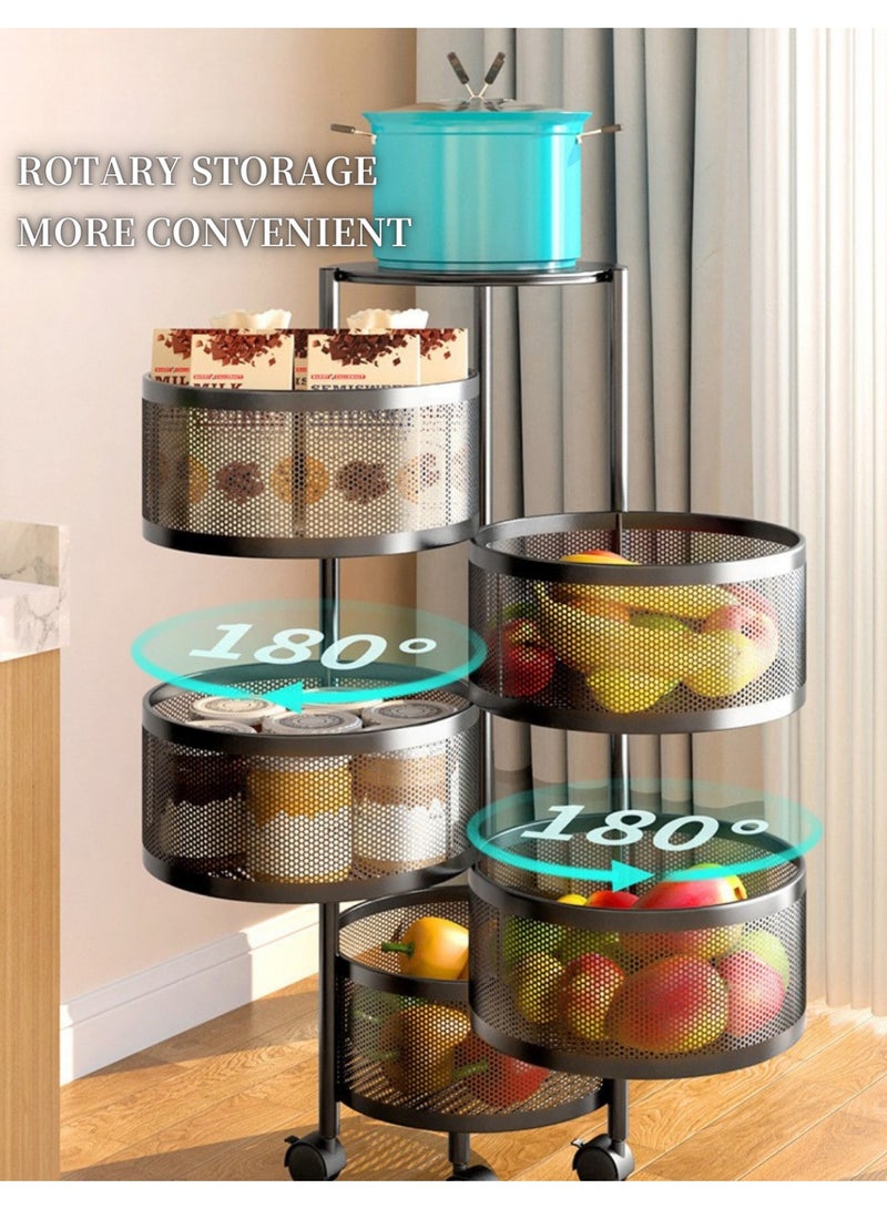 رف تخزين دوار بخمس طبقات، دائري، مصنوع من الفولاذ الكربوني، يدور 360 درجة، مزود بـ 4 بكرات عالمية، يُستخدم لتنظيم وتخزين الفواكه والخضروات والوجبات الخفيفة (Bc-5 tier-R) - Image 5