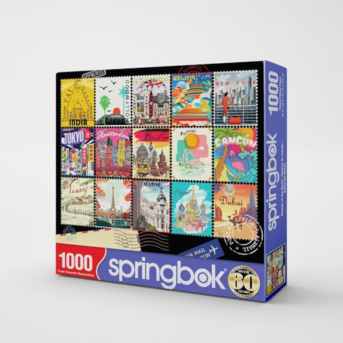 Springbok Stamps of The World 1000 Piece Jigsaw Puzzle for Adults Travel Collage Unique Cut Pieces Made in USA - Image 5