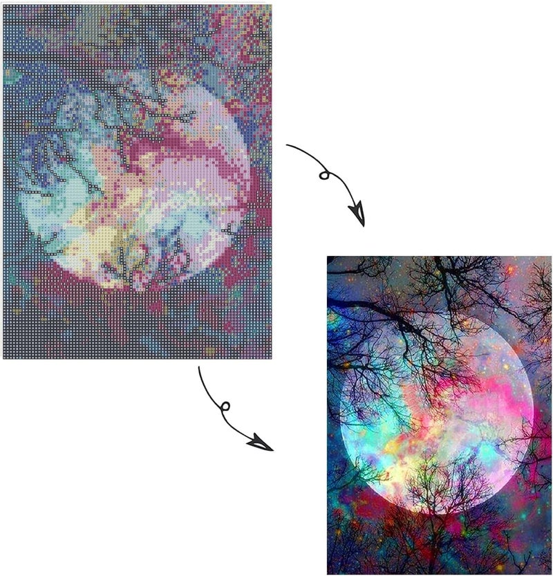 JEMICA 5D Diamond Painting Moon by Number Kits for Adults Bright Moon Diamond Painting Kits Round Full Drill Diamond Art Kits Moon Night Picture Arts Craft for Home Wall Decor - Image 3