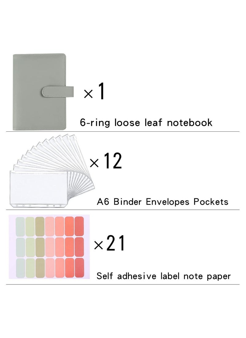 Homeosoobone - A6 Budget Binder with 12 Clear Envelope Organizing Zippered Storage Pockets, PU Leather Notebook Binder for Financial Management and Students - Image 1