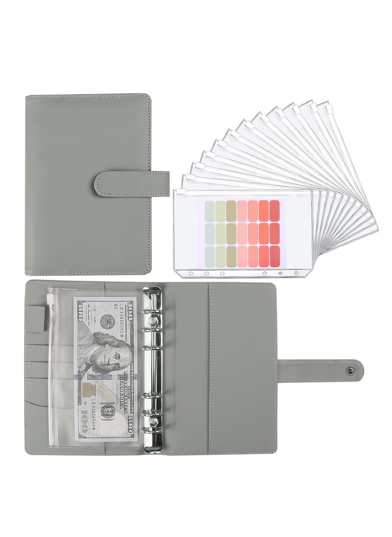 Homeosoobone - A6 Budget Binder with 12 Clear Envelope Organizing Zippered Storage Pockets, PU Leather Notebook Binder for Financial Management and Students - Image 1