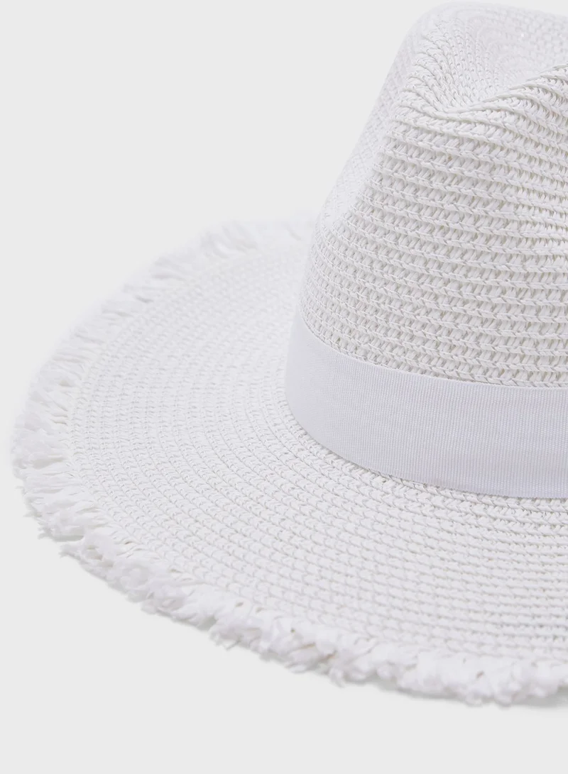 Ginger Frayed  Edge Straw Fedora Hat