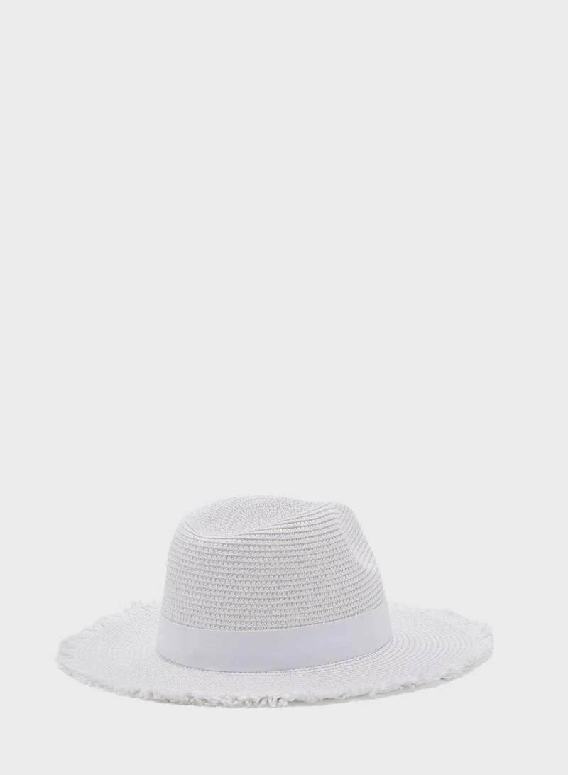 Ginger Frayed  Edge Straw Fedora Hat