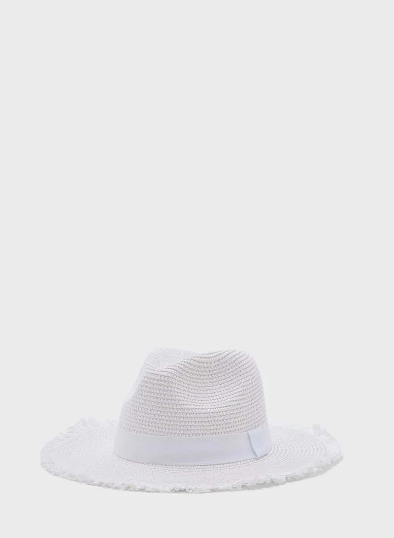 Ginger Frayed  Edge Straw Fedora Hat