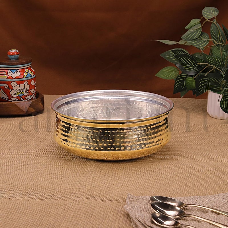 Artarium Artarium Pure Brass Lagaan Tin Coated with Lid Biryani Handi Hammered NonStick Pital Lagan Traditional Indian Cooking Pot for Cookind and Serving Brass Utensils for Kitchen Brass Lagan 15 Liter - Image 5