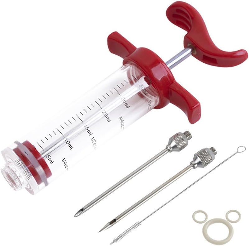 Ofargo Plastic Marinade Injector Syringe with Screw-on Meat Needle for BBQ Grill, 1-oz, Red, Recipe E-Book (Download PDF) - Image 1