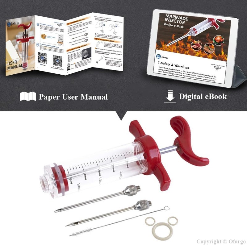 Ofargo Plastic Marinade Injector Syringe with Screw-on Meat Needle for BBQ Grill, 1-oz, Red, Recipe E-Book (Download PDF) - Image 5