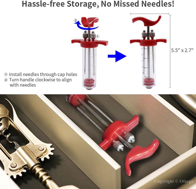 Ofargo Plastic Marinade Injector Syringe with Screw-on Meat Needle for BBQ Grill, 1-oz, Red, Recipe E-Book (Download PDF) - Image 4