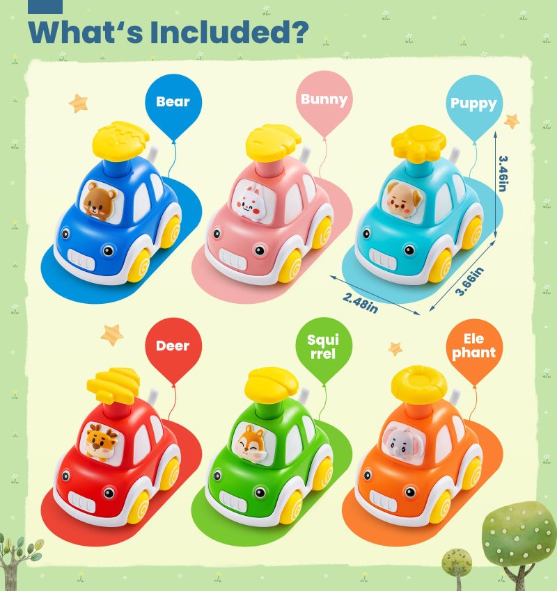 TooyBing Press and Go Car Toys for Toddlers 1-3, 6 Pack Animal Baby Car Toys for 1 2 Year Old Boy, Push Go Friction Vehicle Toys for Infants 6-9-12-18 Months, One First Birthday Gifts for Boys Girls - Image 2
