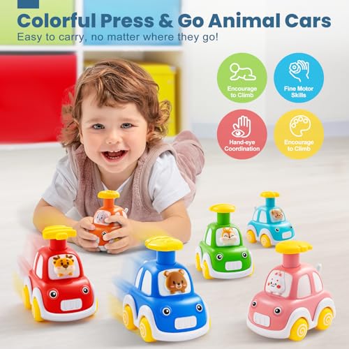 TooyBing Press and Go Car Toys for Toddlers 1-3, 6 Pack Animal Baby Car Toys for 1 2 Year Old Boy, Push Go Friction Vehicle Toys for Infants 6-9-12-18 Months, One First Birthday Gifts for Boys Girls - Image 5