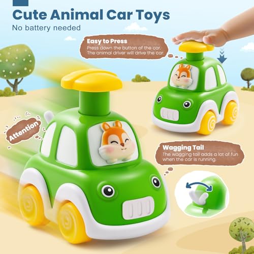 TooyBing Press and Go Car Toys for Toddlers 1-3, 6 Pack Animal Baby Car Toys for 1 2 Year Old Boy, Push Go Friction Vehicle Toys for Infants 6-9-12-18 Months, One First Birthday Gifts for Boys Girls - Image 3