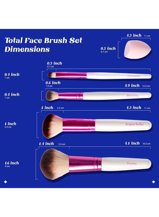 روبي كيسيز مجموعة فرش مكياج روبي كيسز، بحجم مناسب للسفر، مكونة من 5 قطع: فرشاة بودرة، وفرشاة تلميع بزاوية، وفرشاة دمج، وفرشاة إخفاء العيوب، وإسفنجة دمج. - Image 4