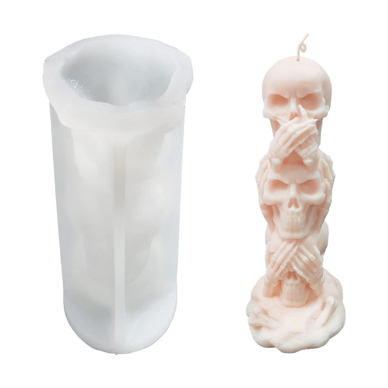 3D Skull Candle Mold Column Halloween Silicone Resin Mold for Aromatherapy Candles Resin Casting Homemade Wax Making Polymer Clay DIY Craft