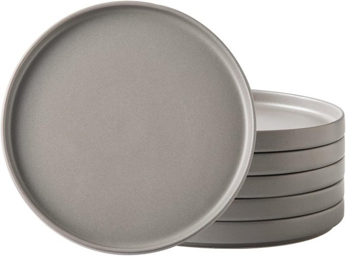 CERAMIC DINNER PLATES SET OF 6 100 INCH MATTE STONEWARE PLATES FOR KITCHENMODERN FLAT DINNERWARE DISHES SETMICROWAVE DISHWASHER SAFE SCRATCH RESISTANTMATTE GREY