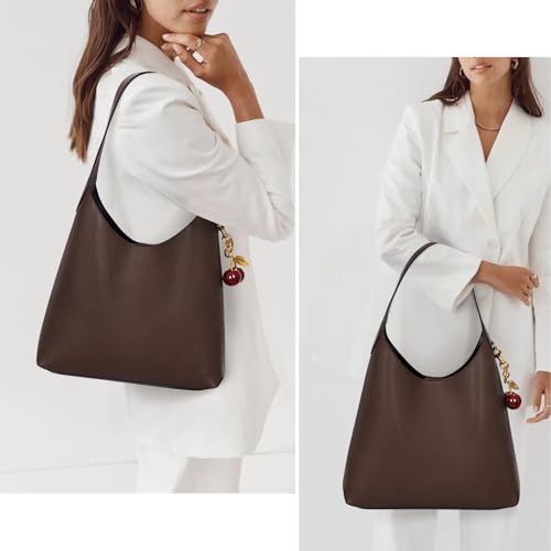 HICARRY Faux Suede Hobo Bags Vegan Leather Shoulder Bag Tote for Women with Cherry Charm Slouchy Designer Handbag Purse Fall Fashion - Image 2